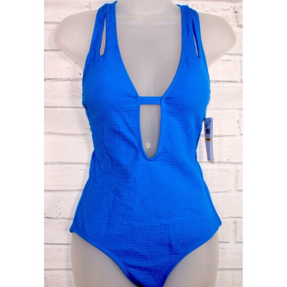 BECCA Pucker Up Tear Drop One Piece Swimsuit Blue Jay Size Small NWT $98 - Picture 1 of 10